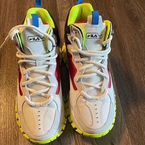 Fila Men’s' White and Red Sneakers with Yellow Accents